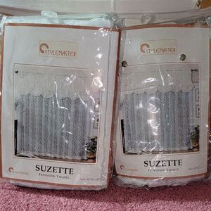 New Stylemaster Suzette Pantaloon Valance Pair 60" x 24" Each Farmhouse White